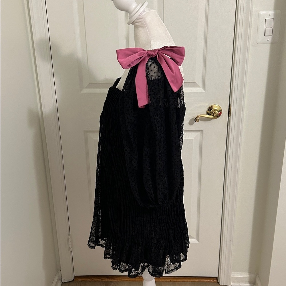 For Love and Lemons Carolyn Mini Dress Black Lace Satin Bow New Size Medium - Picture 8 of 13